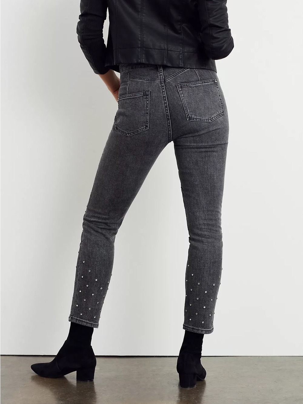 Pilcro Anthropologie Ultra High-Rise Beaded Straight Jeans Black Slim Cut Sz 26 - Picture 2 of 10